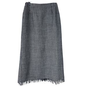 100% Wool Houndstooth Long Fringe Black White Skirt Size‎ 4